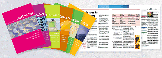  portfolio image of covers and spreads of myitadviser a printed magazine